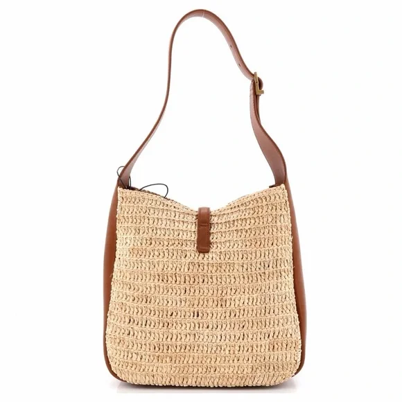 YSL Saint Laurent Le 5 a 7 Supple Small Hobo Raffia and Leather Shoulder Handbag - Picture 6 of 12